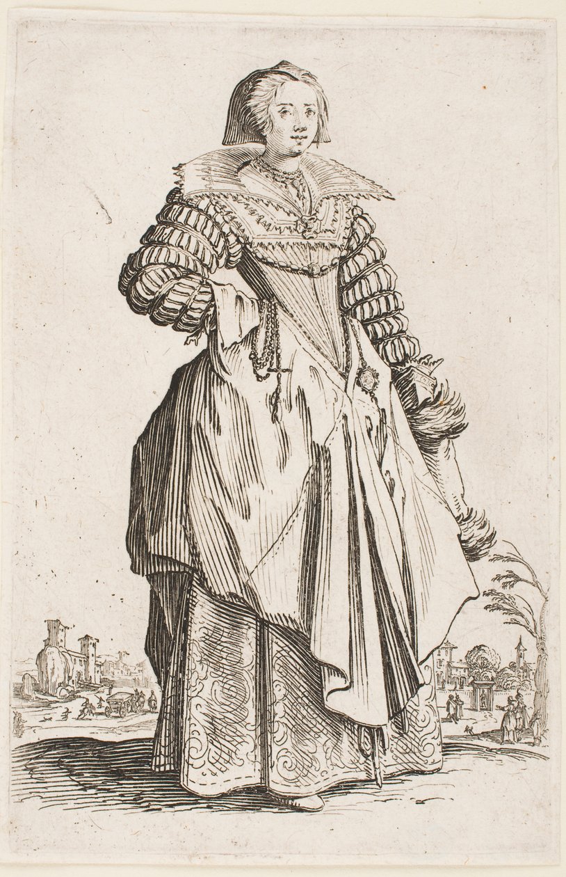 Dame mit breitem Kragen, aus der Serie „Der Adel von Lothringen“ von Jacques Callot