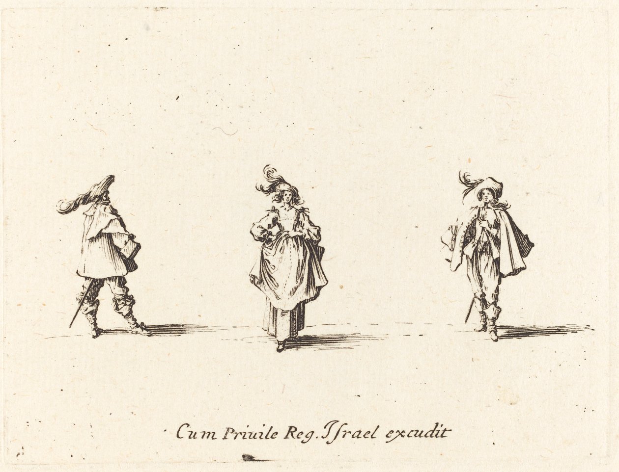 Dame mit Federn und zwei Herren von Jacques Callot