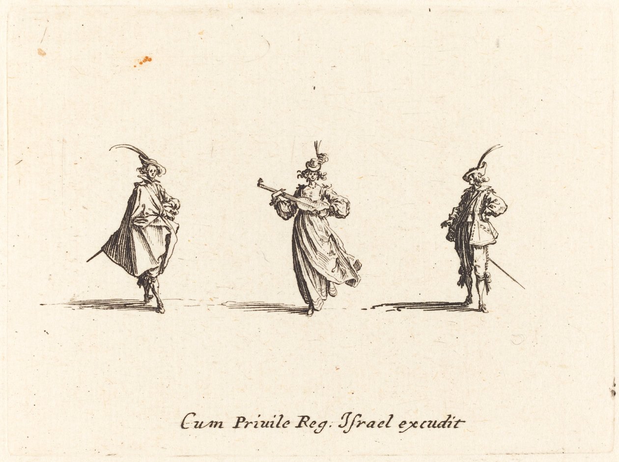Dame mit Saiteninstrument und zwei Herren von Jacques Callot