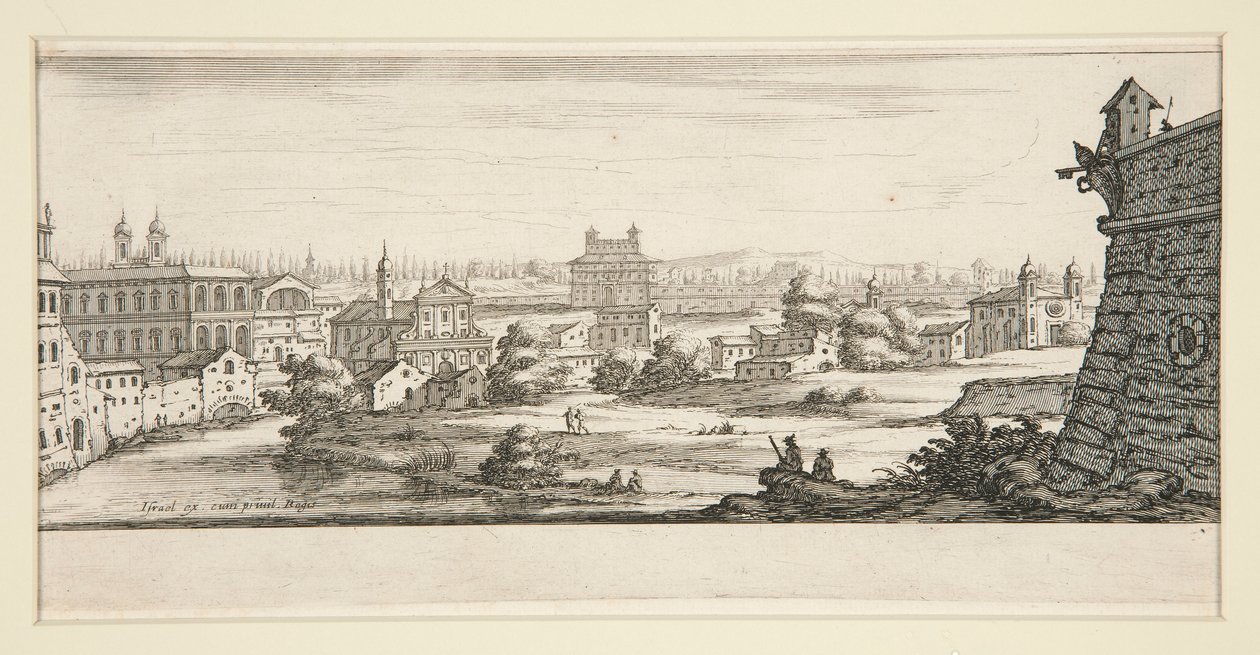 Landschaft mit großen, imposanten Gebäuden von Jacques Callot