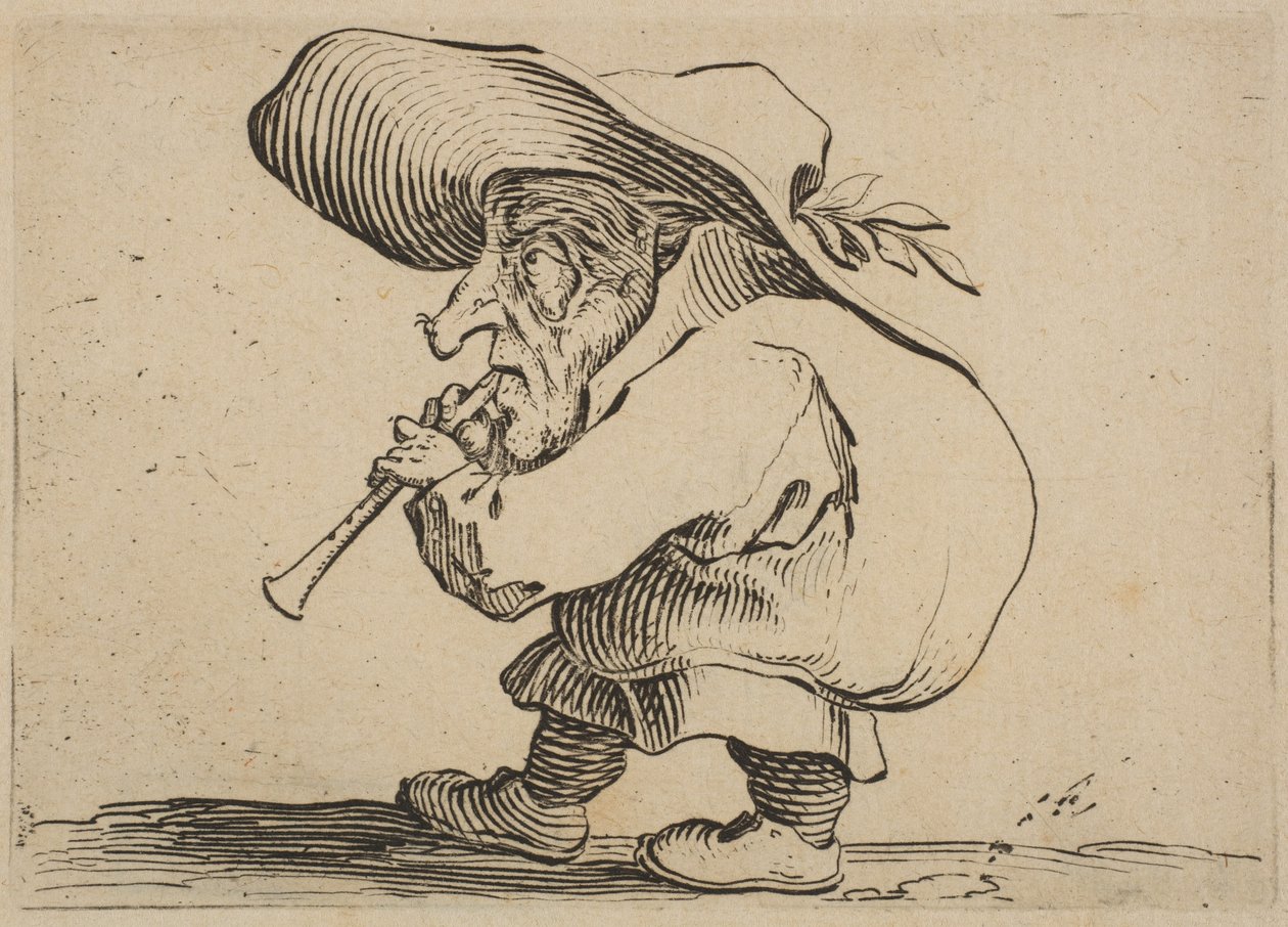 Der Flageolettspieler, aus Varie Figure Gobbi, suite appelée a... (1616-22) von Jacques Callot