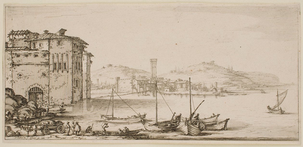 Verladen der Waren, aus der Serie „Die Landschaften von Florenz“ von Jacques Callot