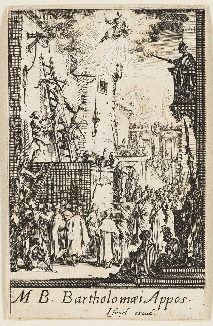 Martyrium des Heiligen Bartholomäus, Platte neun aus Die Martyrien der Apostel von Jacques Callot