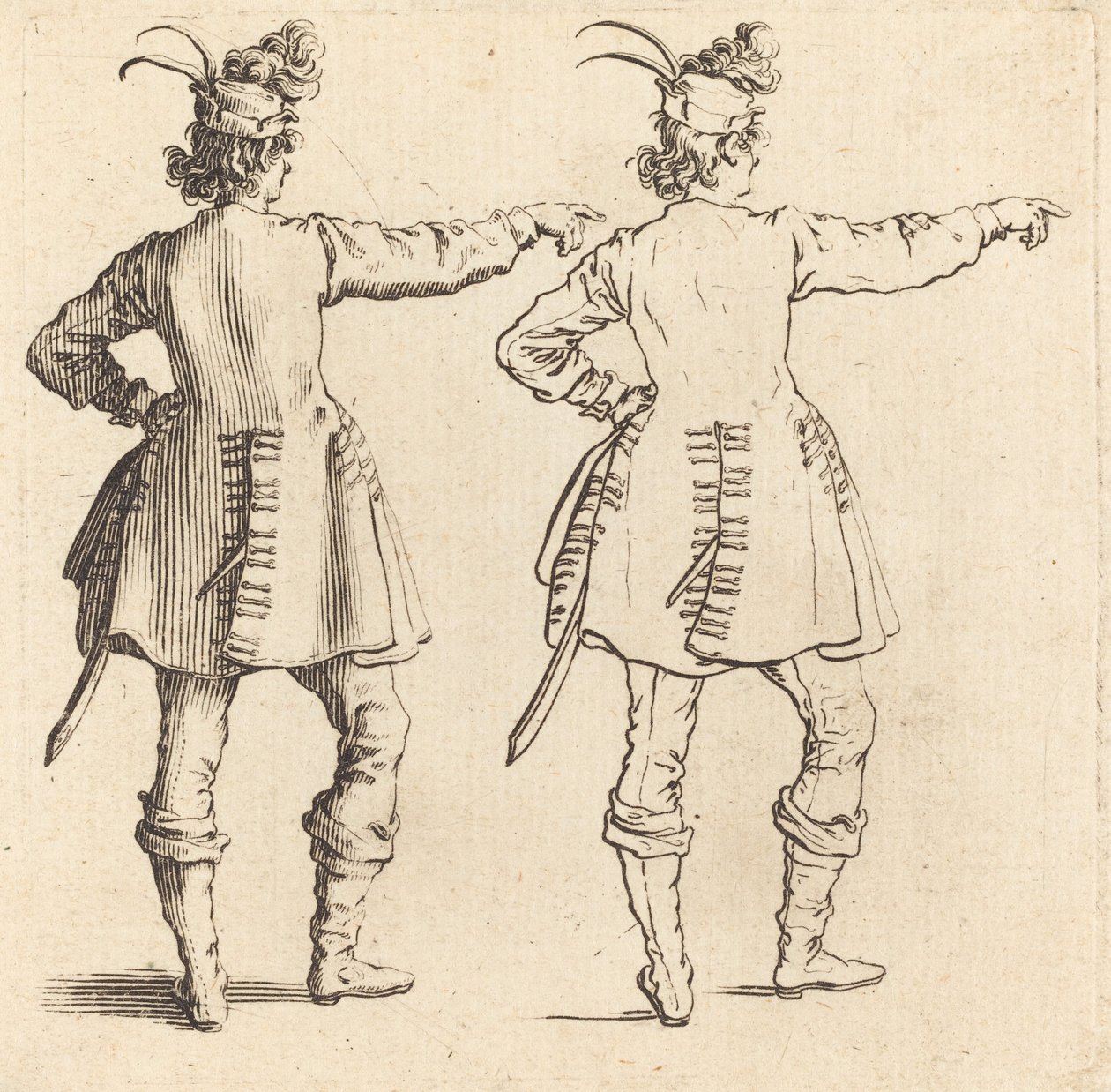 Offizier mit Federn im Hut, von hinten gesehen von Jacques Callot