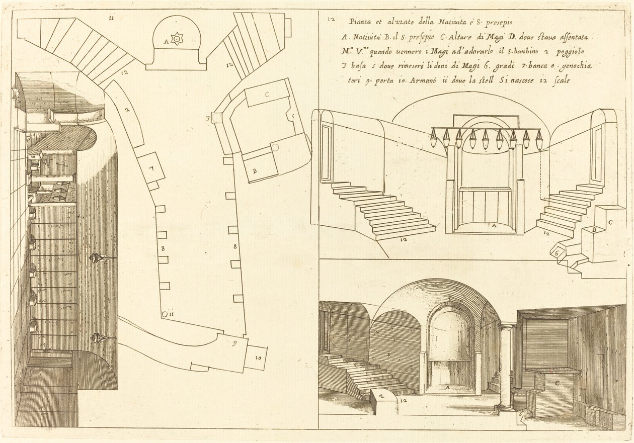 Plan und Aufriss der Kirche der Heiligen Geburt von Jacques Callot