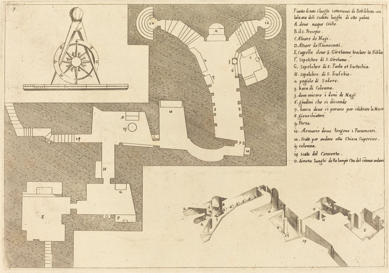 Plan aller wichtigen Orte in Bethlehem von Jacques Callot