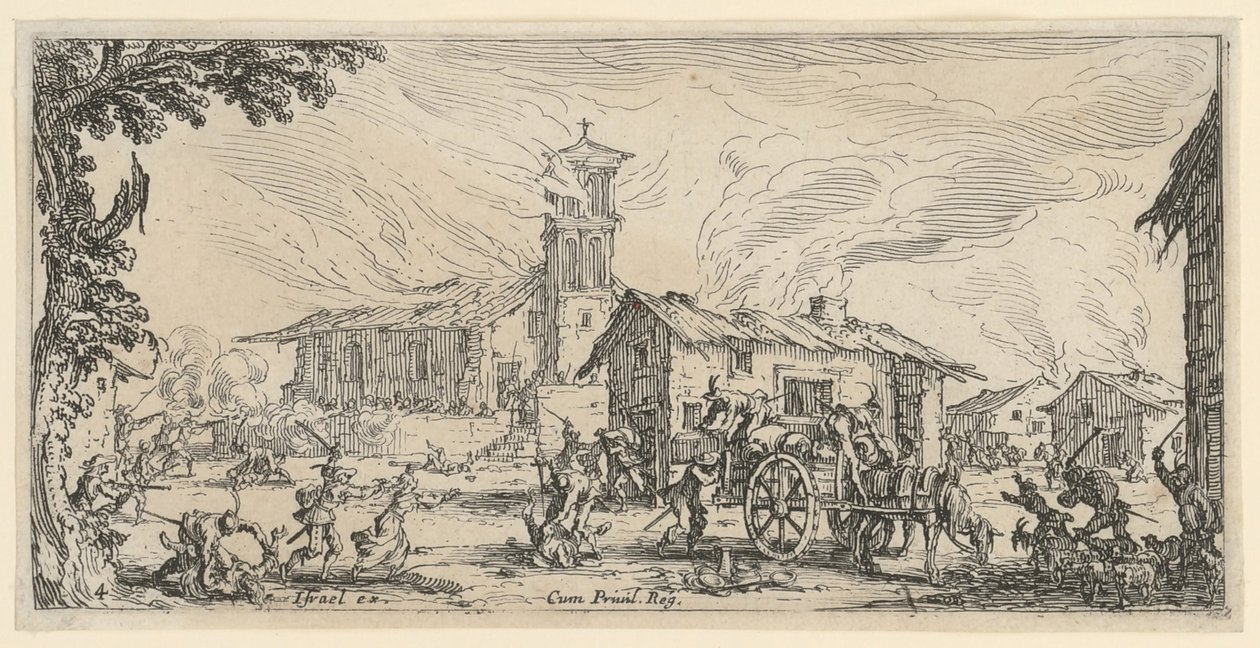 Plünderung und Niederbrennung eines Dorfes von Jacques Callot