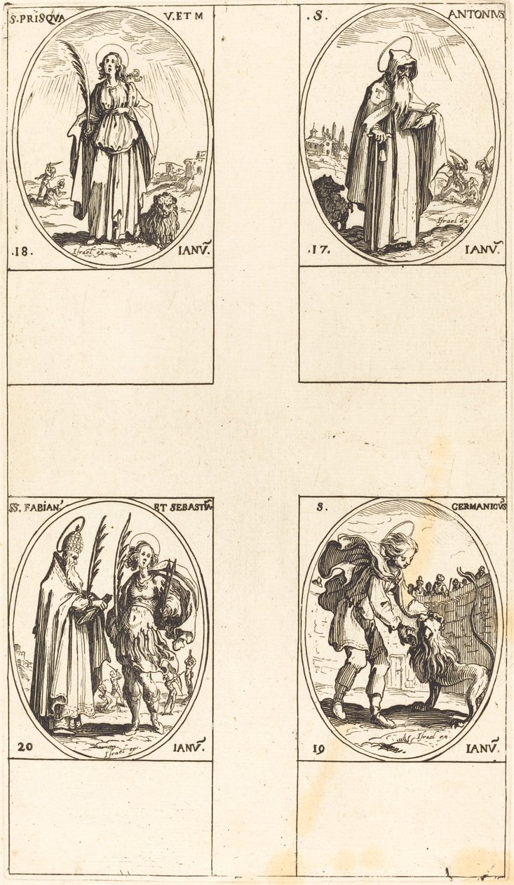 St. Antonius; St. Prisca; St. Germanikus; Sts. Fabian und Sebastian von Jacques Callot