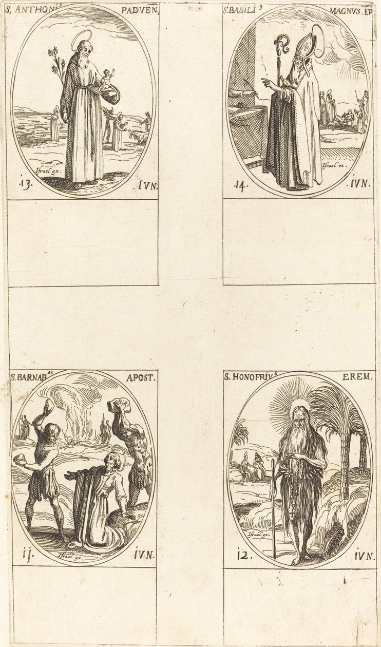 St. Barnabas, Apostel; St. Honofrius; St. Antonius von Padua; St. Basilius der Große von Jacques Callot