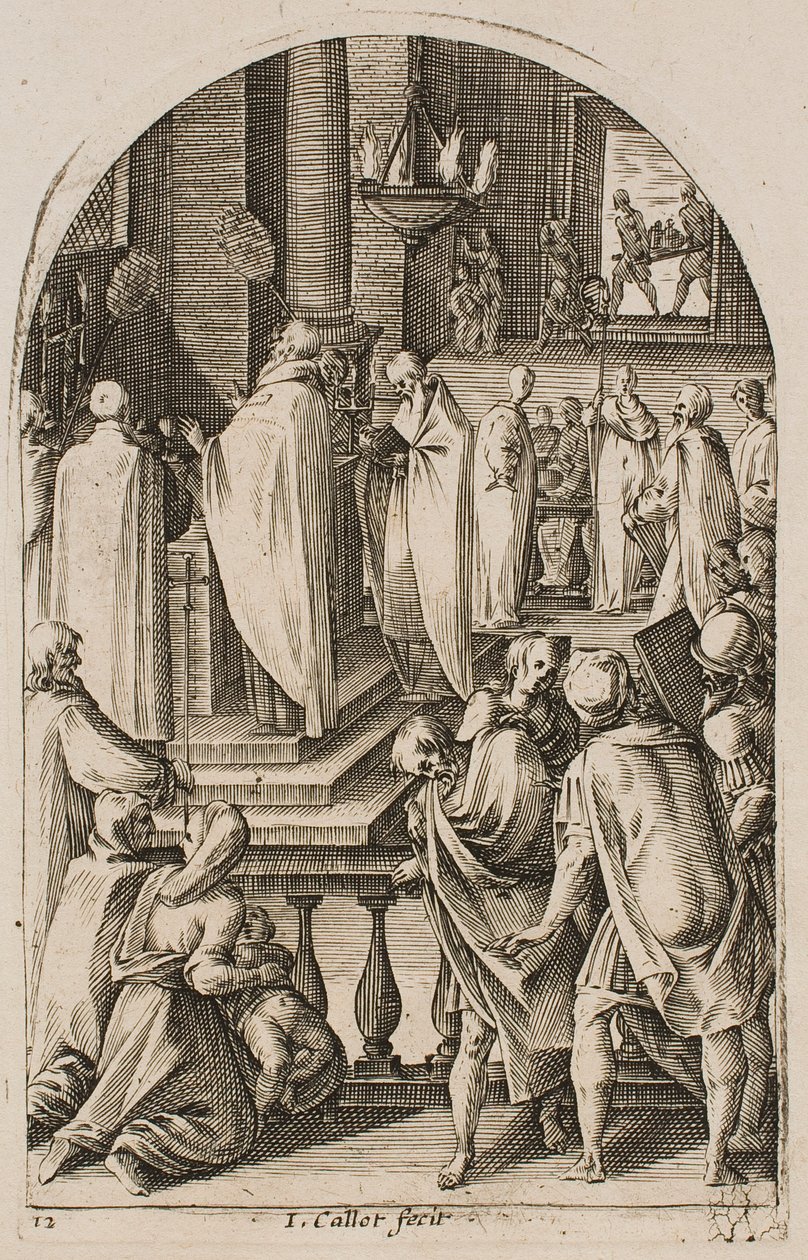 Der heilige Basilius zelebriert das Messopfer, aus der Serie „Bilder aus Rom“ von Jacques Callot
