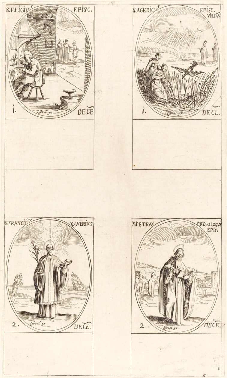 St. Eligius; St. Agericus; St. Franz Xaver; St. Peter Chrysologus von Jacques Callot