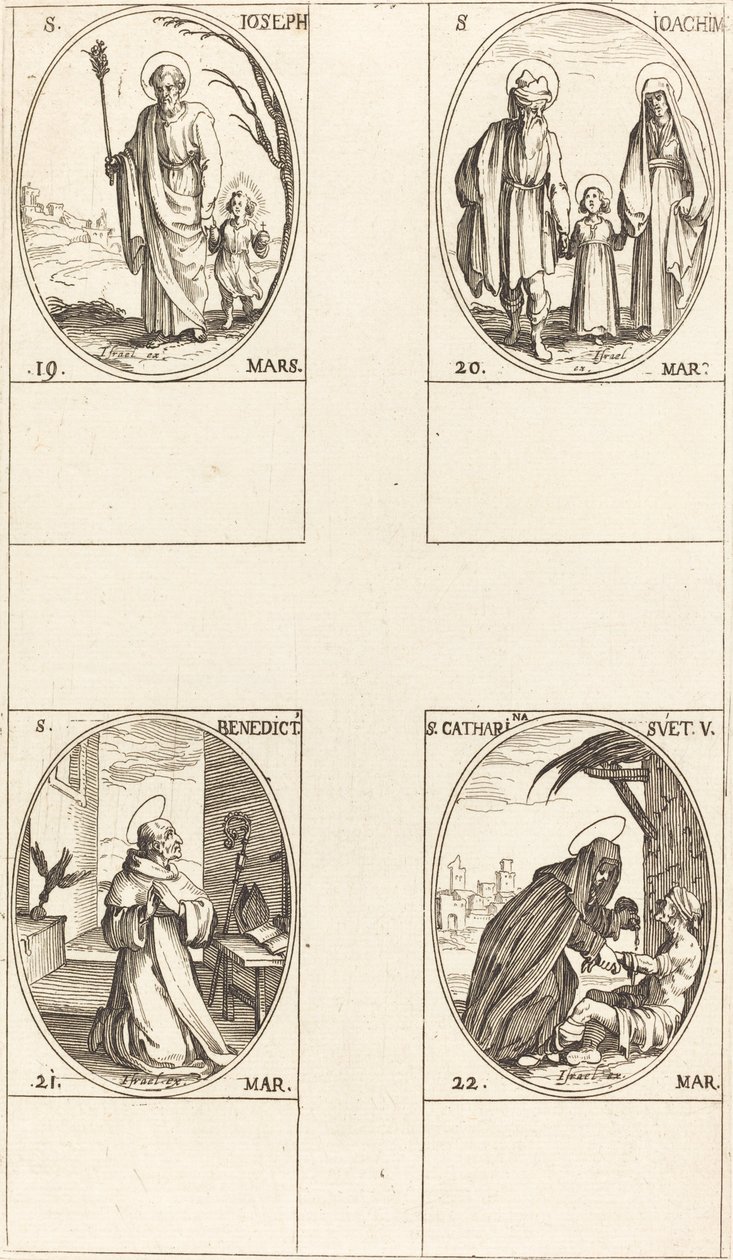 St. Joseph, St. Joachim, St. Benedikt, Abt, St. Katharina von Schweden von Jacques Callot