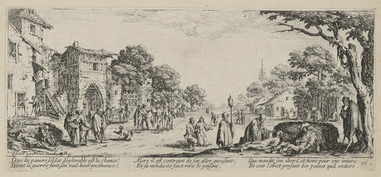Sterbende am Straßenrand, Blatt 16 der Folge „Grauen des Krieges“ von Jacques Callot