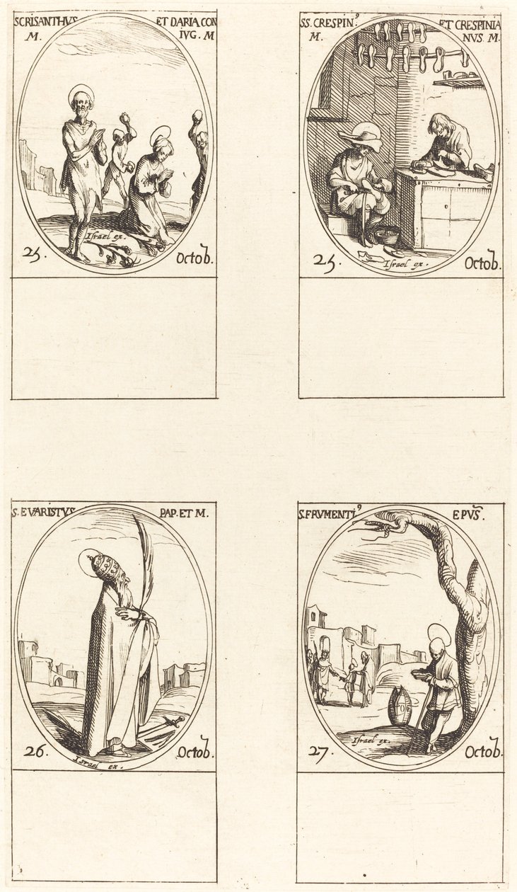 Hl. Chrysanthus & Daria, Hl. Crispin & Crispinian, Hl. Evaristus, Hl. Frumentius von Jacques Callot