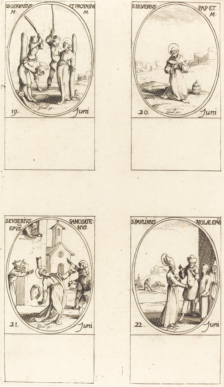 Hl. Gervasius und Protasius; Hl. Silverius; Hl. Eusebius von Samosata; Hl. Paulinus von Nola von Jacques Callot