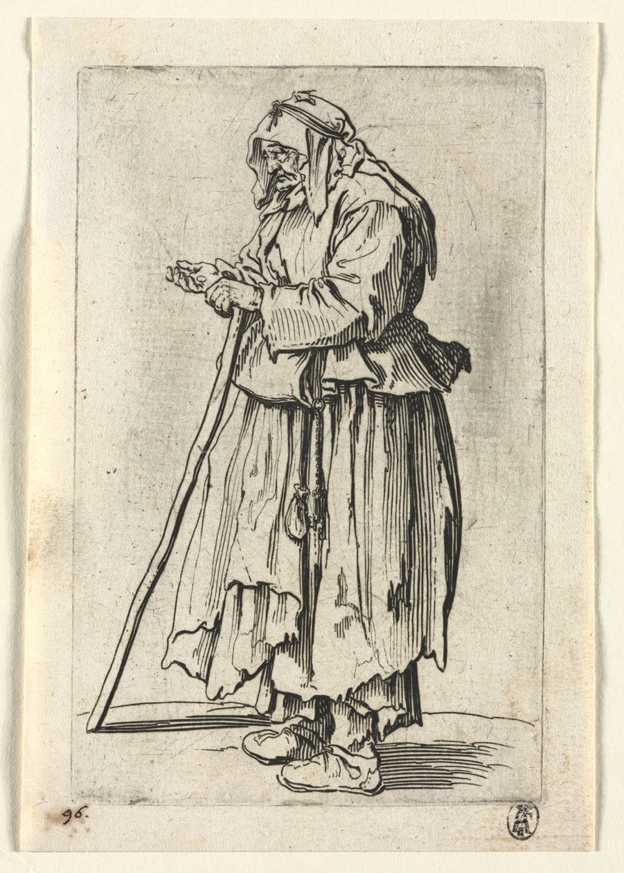 Die Bettler: Bettlerfrau, die Almosen empfängt von Jacques Callot