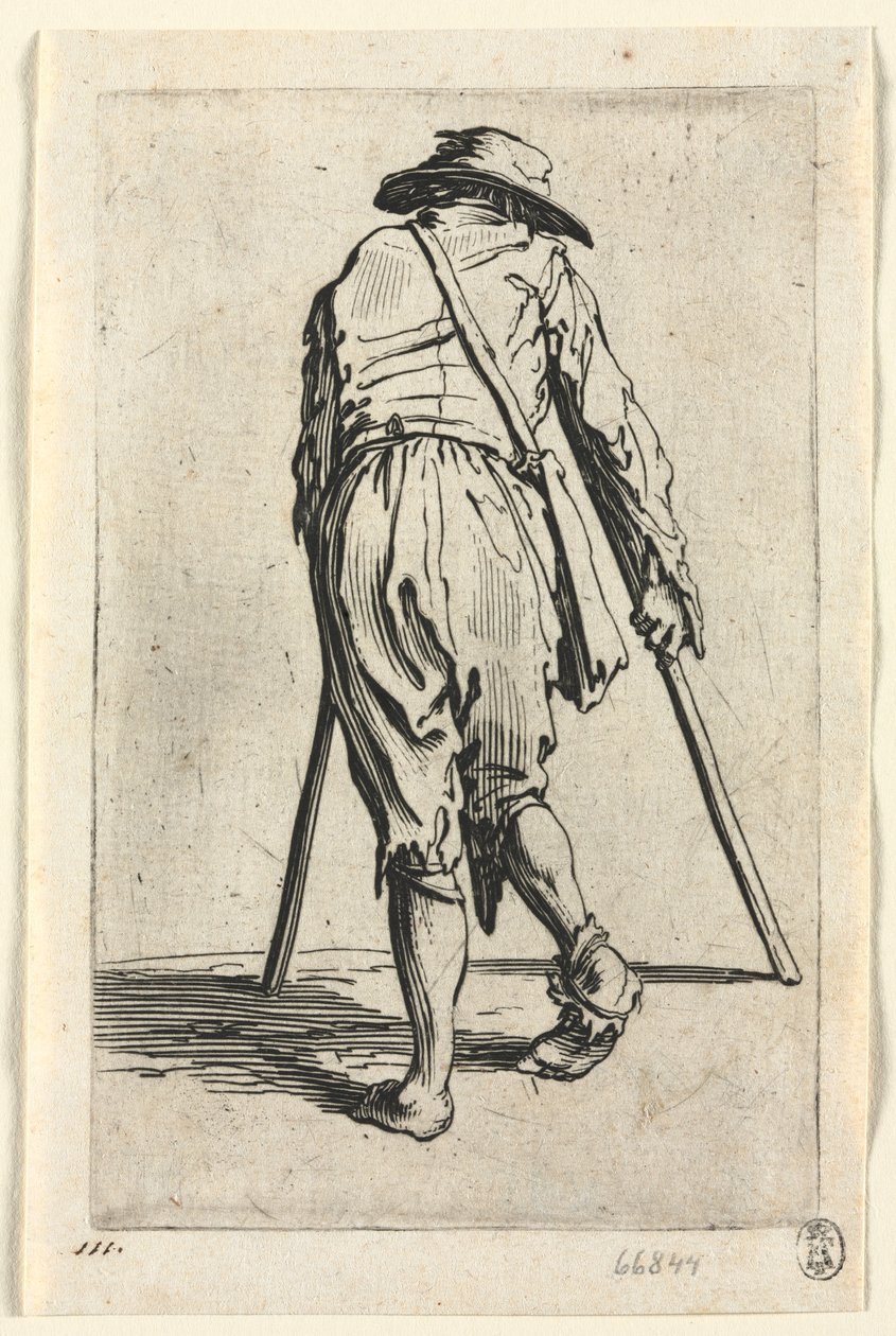 Die Bettler: Bettler auf Krücken, mit Hut von Jacques Callot