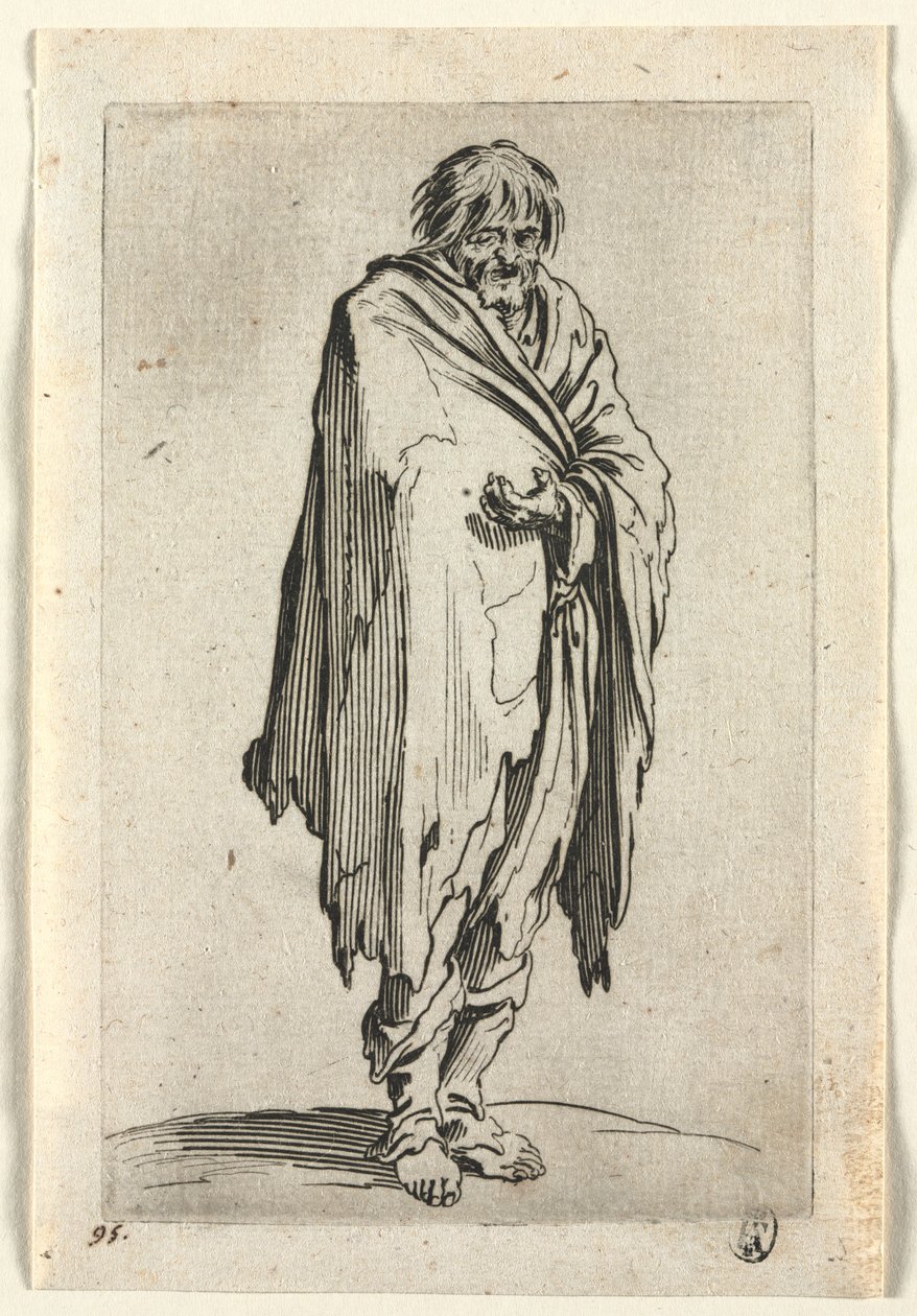 Die Bettler: Bettler ohne Hut oder Schuhe, ca. 1623 von Jacques Callot