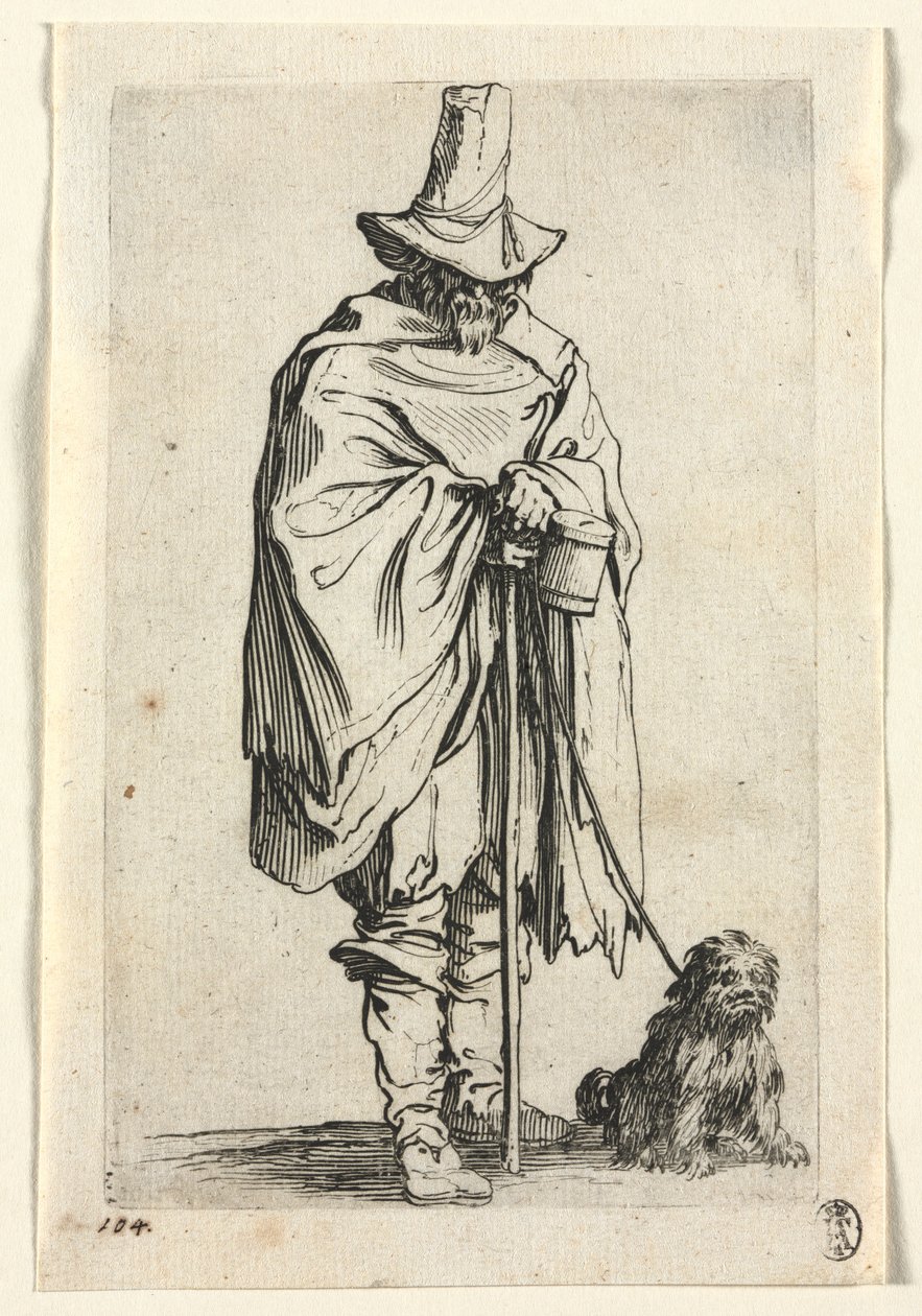Die Bettler: Blinder Mann mit seinem Hund, um 1623 von Jacques Callot