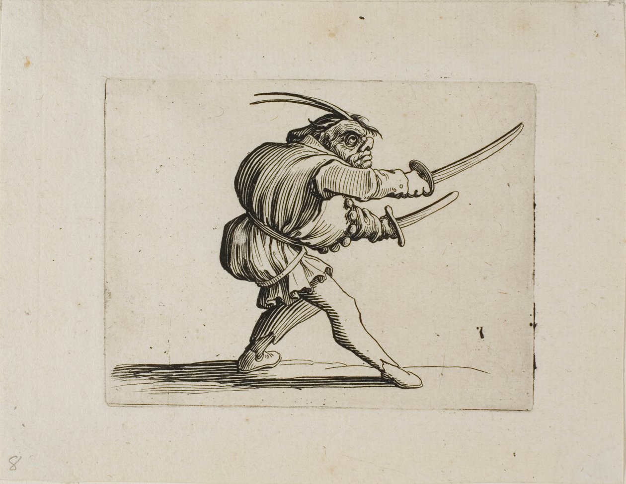 Der Duellant mit zwei Schwertern, aus Varie Figure Gobbi von Jacques Callot