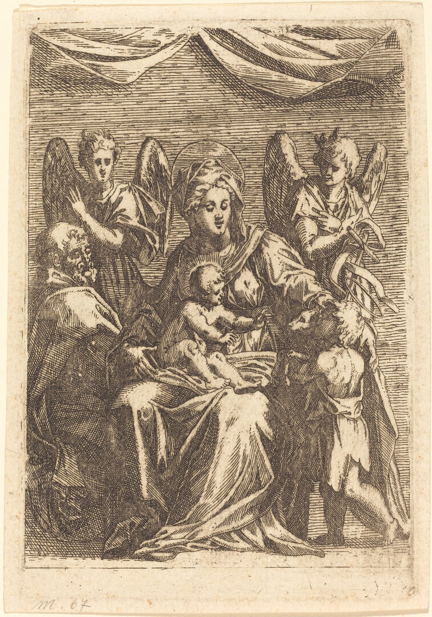 Die Heilige Familie mit zwei Engeln von Jacques Callot