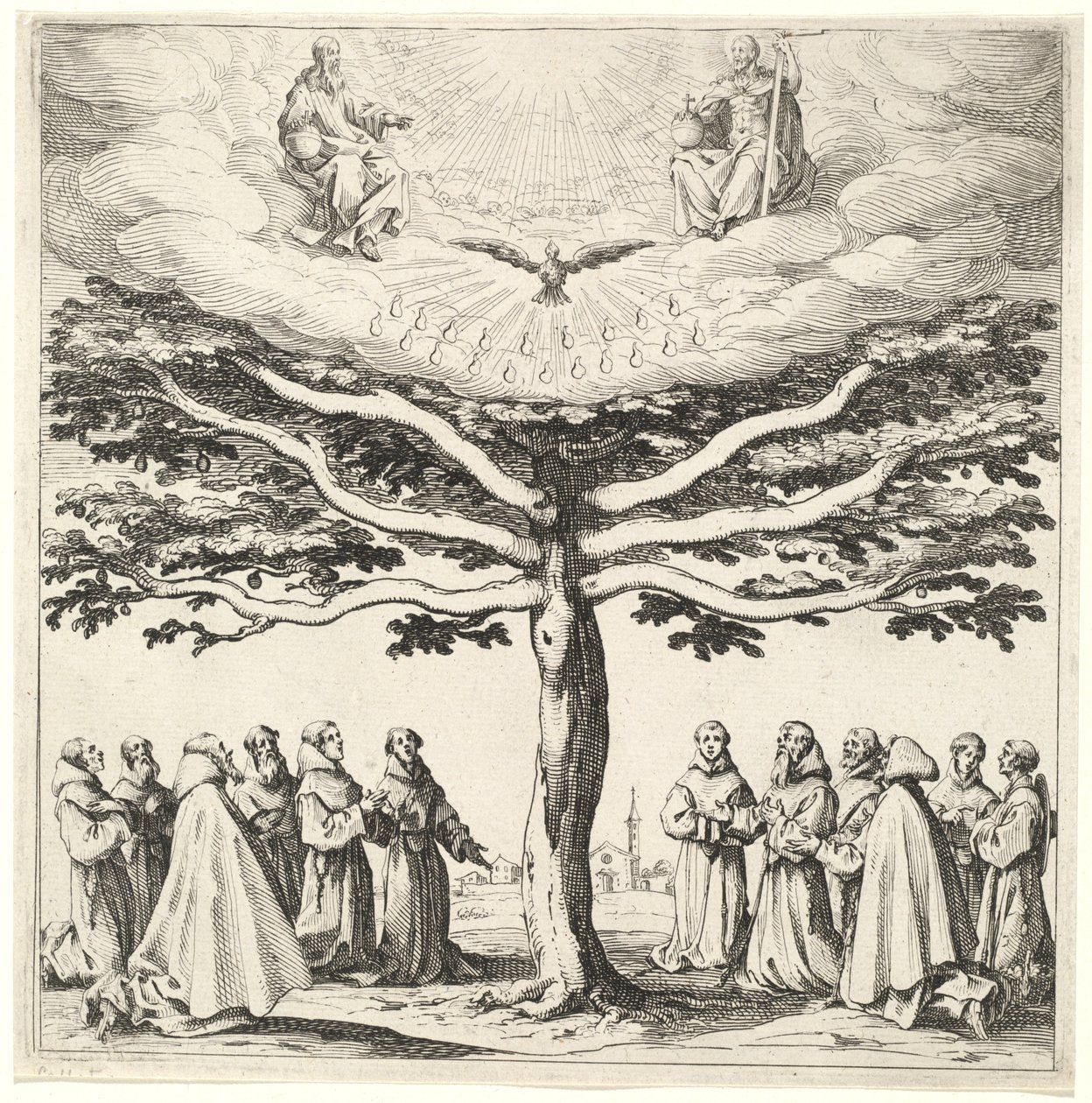 Die Heilige Dreifaltigkeit im Baum des Lebens, verehrt von Franziskanern von Jacques Callot
