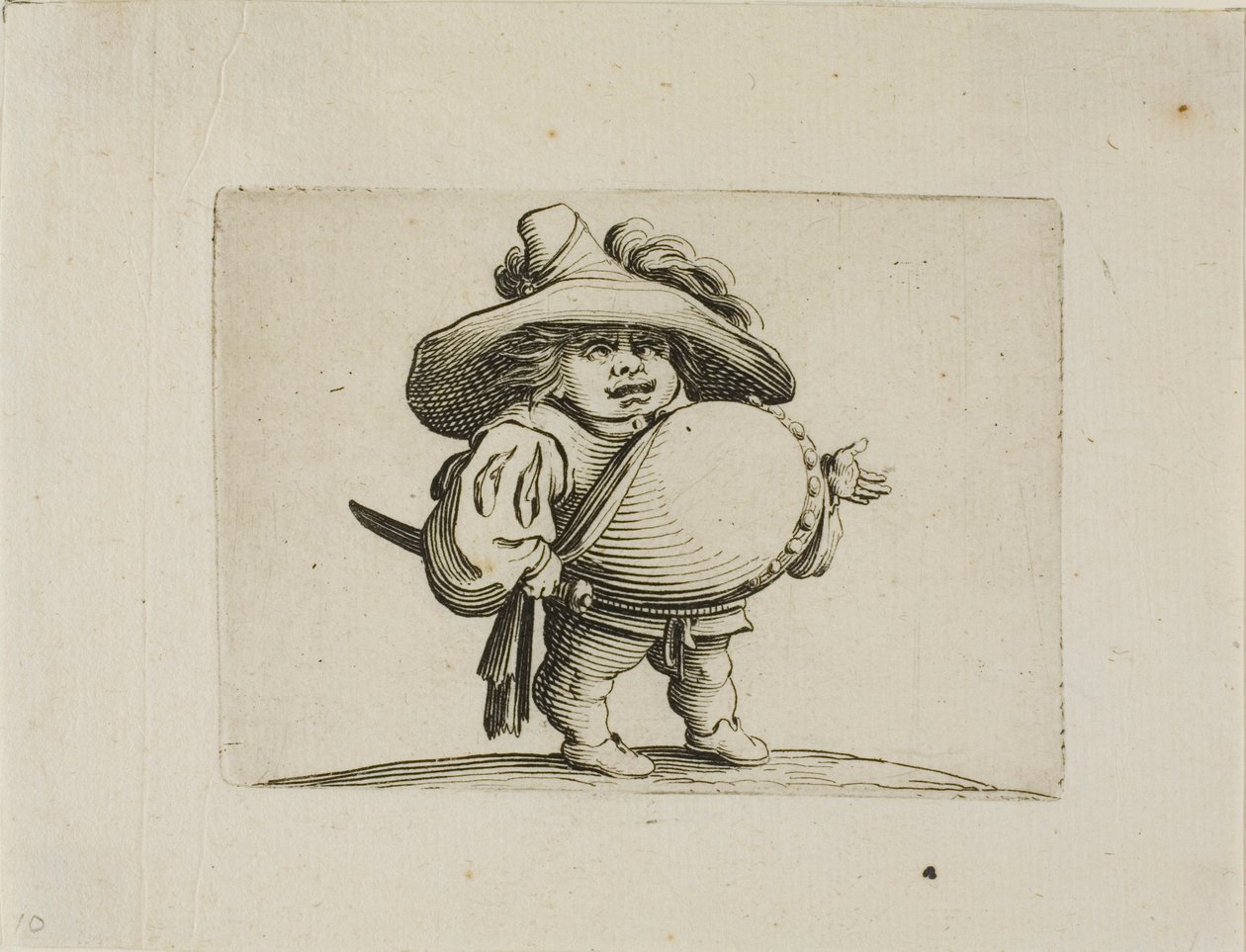 Der dickbäuchige Mann mit einer Reihe von Knöpfen, aus Varie Figure Gobbi von Jacques Callot