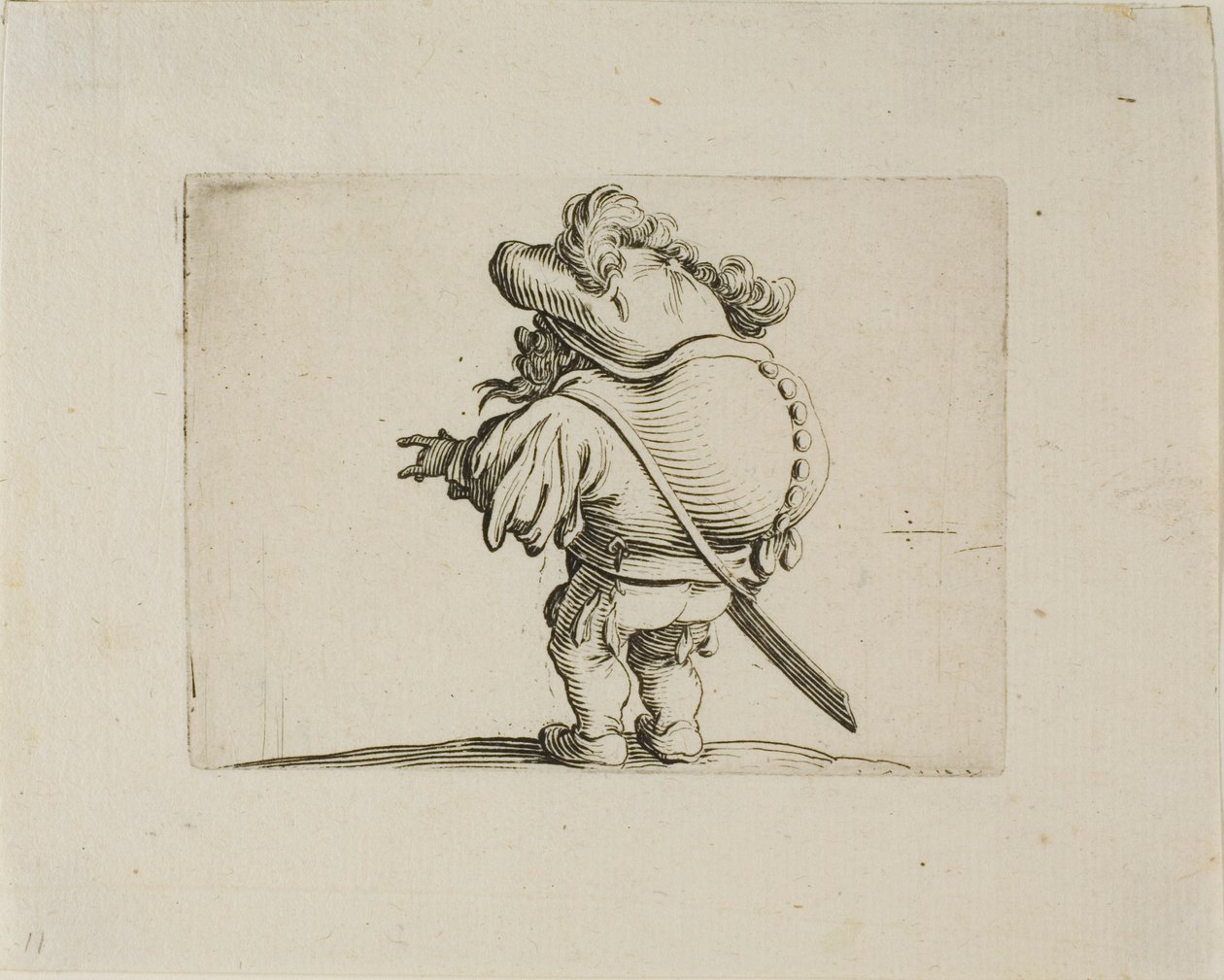 Der dickbäuchige Mann, verziert mit einer Knopfreihe, aus Varie Figure Gobbi von Jacques Callot