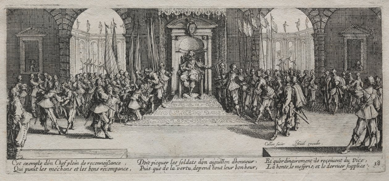 Die großen Elenden des Krieges: Verteilung der Belohnung, 1633 von Jacques Callot