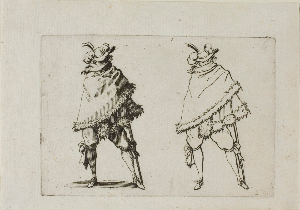 Der Mann in seinem Mantel, aus Die Launen von Jacques Callot