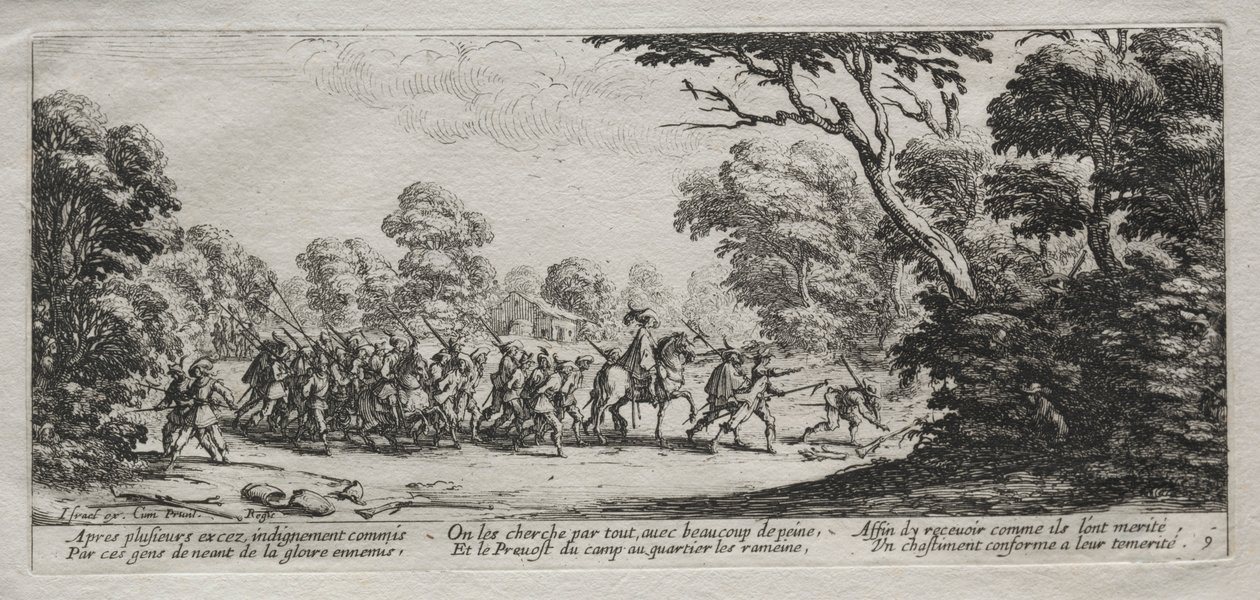 Die Leiden des Krieges: Verhaftung von Übeltätern, 1633 von Jacques Callot