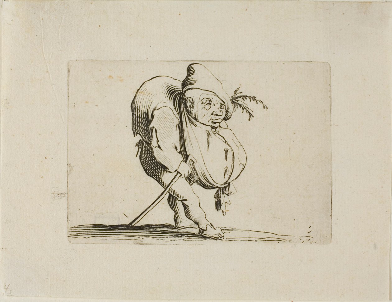 Der Ungleiche mit einem Stock, aus Varie Figure Gobbi von Jacques Callot