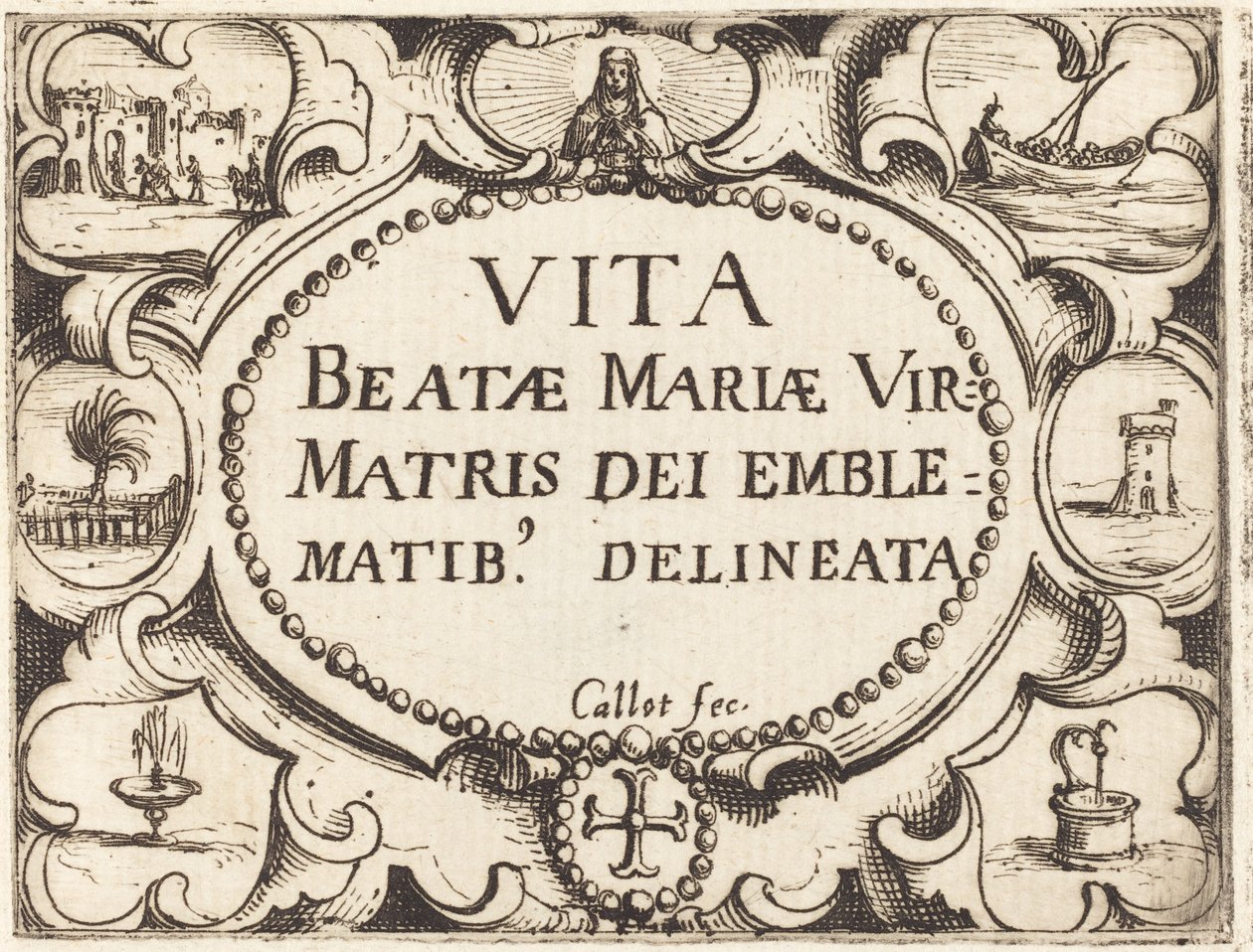 Titelseite für "Das Leben der Jungfrau in Emblemen" von Jacques Callot