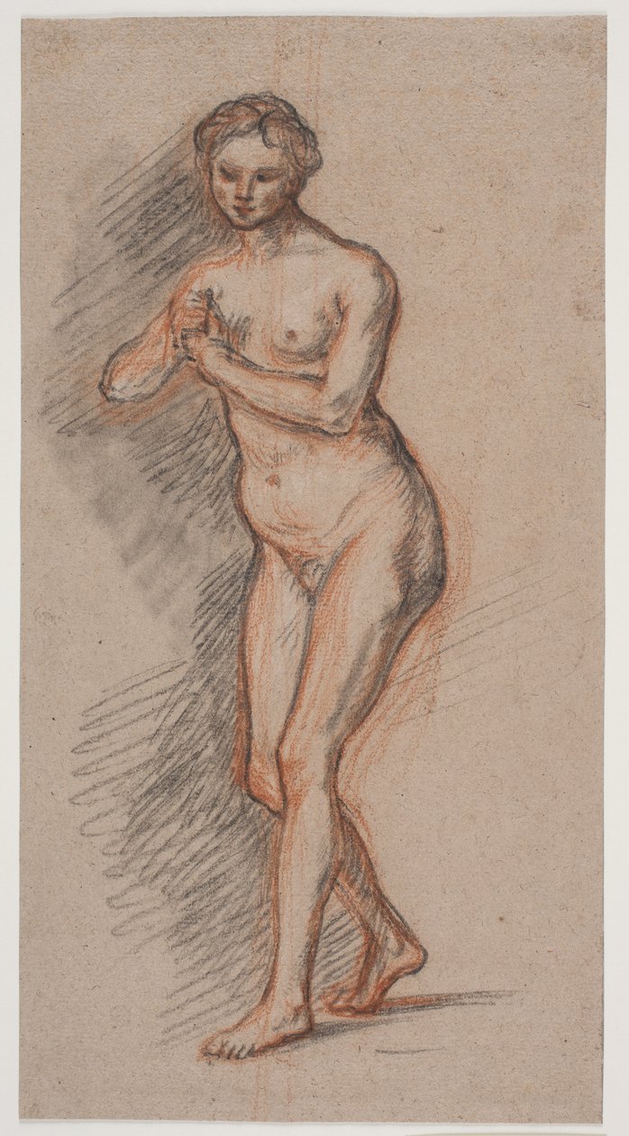 Weibliche Modellfigur mit den Händen vor der Brust von Jacques Francois Joseph Saly