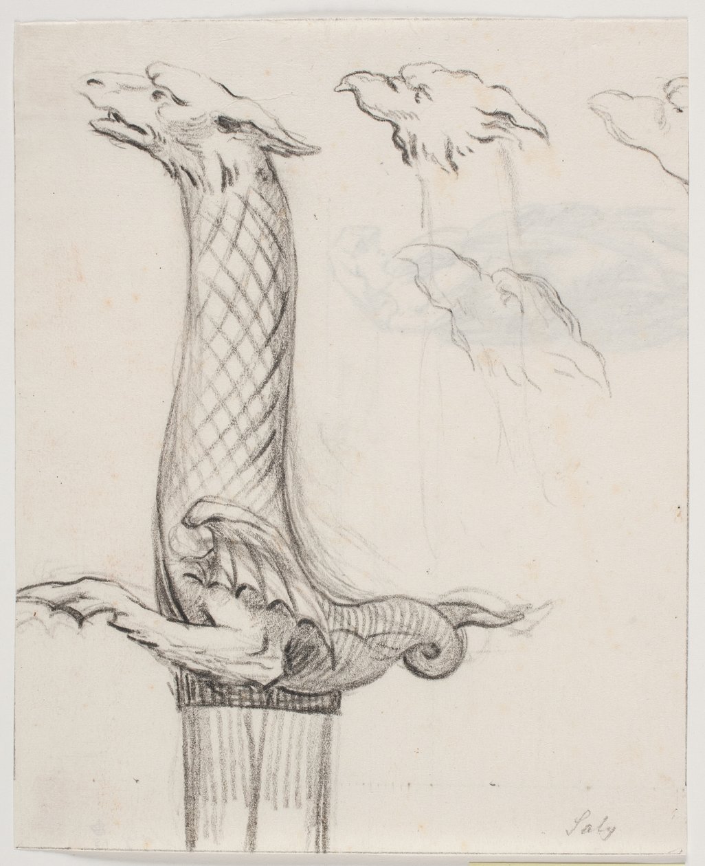 Schwertgriffe in Form eines Drachen sowie drei Drachenköpfe von Jacques Francois Joseph Saly