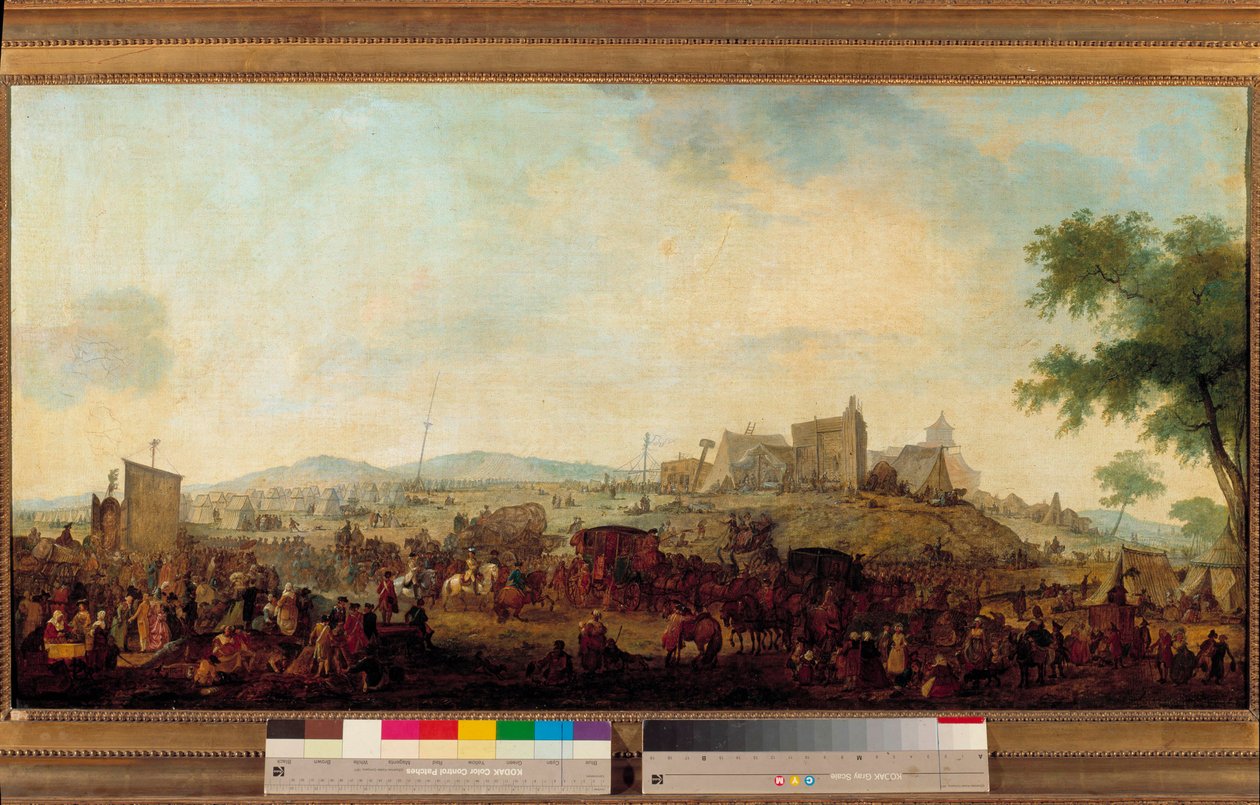 Ansicht des Manöverlagers, das unter dem Kommando des Prinzen von Condé in der Nähe von Saint Omer vom 5. August bis 25. September 1788 eingerichtet wurde. Dies ist Louis V Joseph de Bourbon-Condé (1736-1818). Gemälde von Jacques François Joseph Swebach (1 von Jacques Francois Joseph Swebach