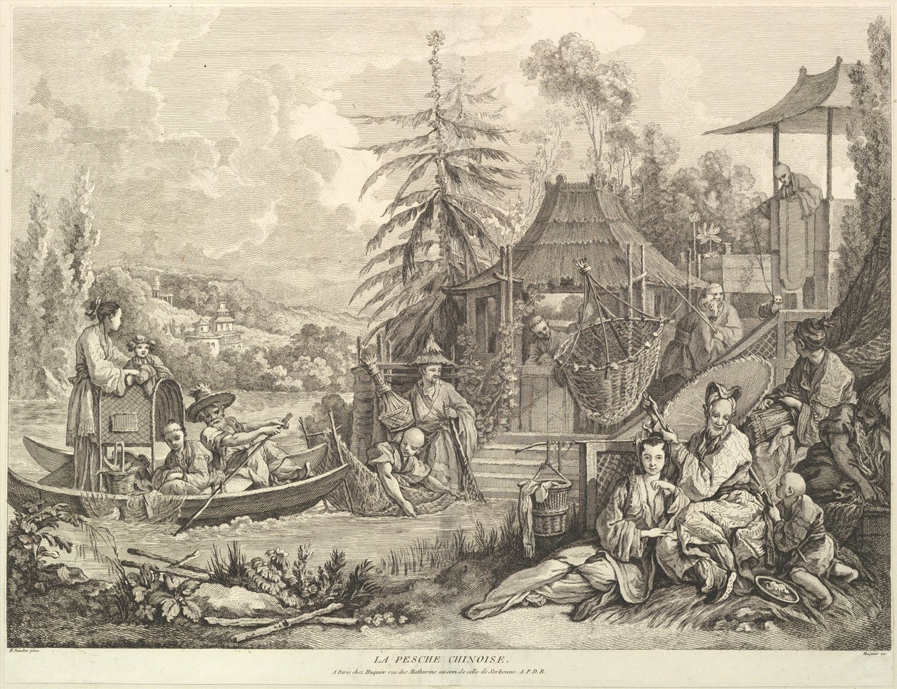Die chinesische Fischerei, aus Chinoiserien, nach 1743 von Jacques Gabriel Huquier