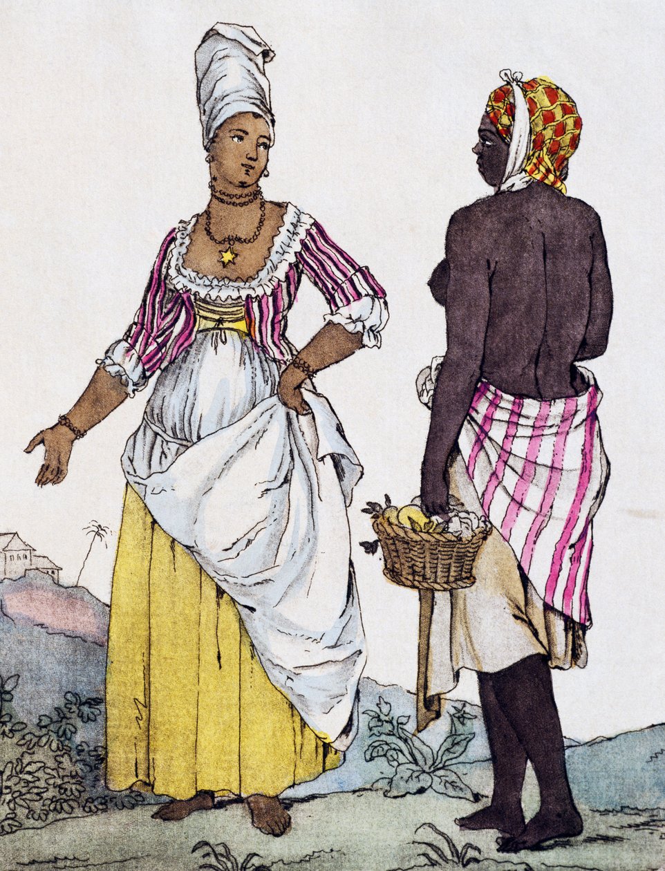 Schwarze Frau und Mulattin von Santo Domingo, Farbstich nach einer Zeichnung von Labrousse von Jacques Grasset de Saint Sauveur