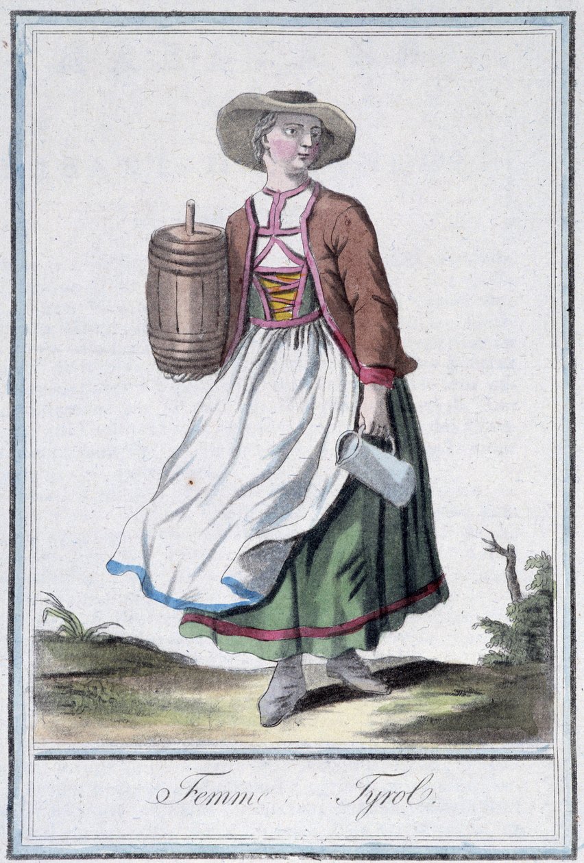 Frau aus Tirol - in „Enzyklopädie der Reisen“ von Grasset St Sauveur, ed. 1796 von Jacques Grasset de Saint Sauveur