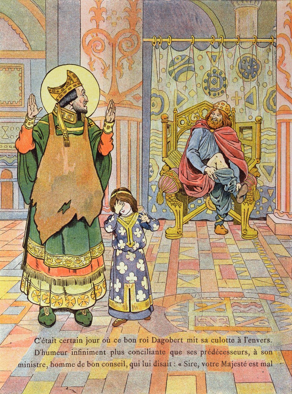 König Dagobert I. (ca. 603-39) zieht seine Hose falsch herum an, Illustration aus 