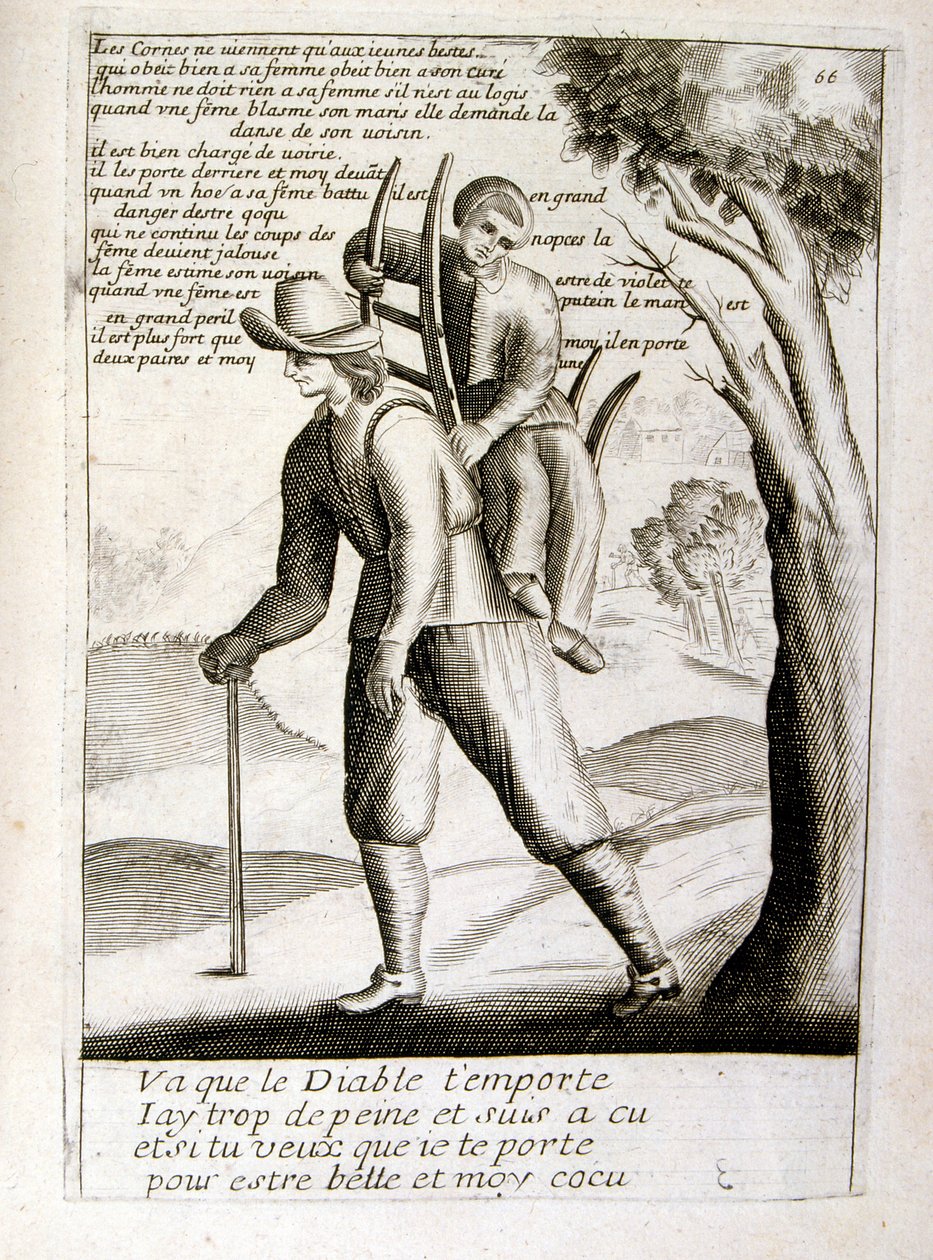 17. Jahrhundert gravierte Illustration aus einer Sammlung von Sprichwörtern. Paris 1657-1663. Von Jacques Lagniet (1620-1675). Französischer Graveur. Von ihm viele sozialkritische Gravuren und Spottbilder wie seine manchmal grotesken und fantastischen Illu von Jacques Lagniet