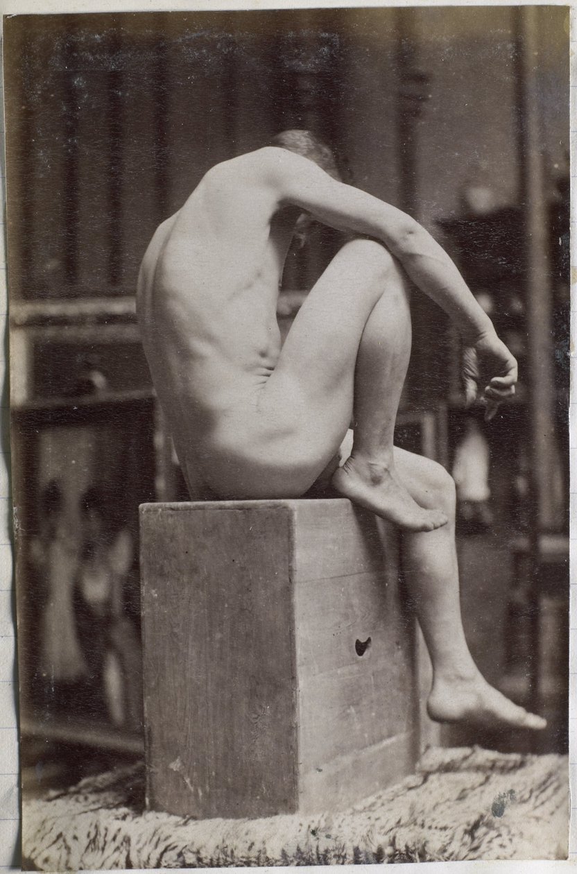 Studie eines männlichen Aktmodells, sitzend und von der Seite gesehen, im Atelier von Jacques de Lalaing von Jacques Lalaing (attributed to)