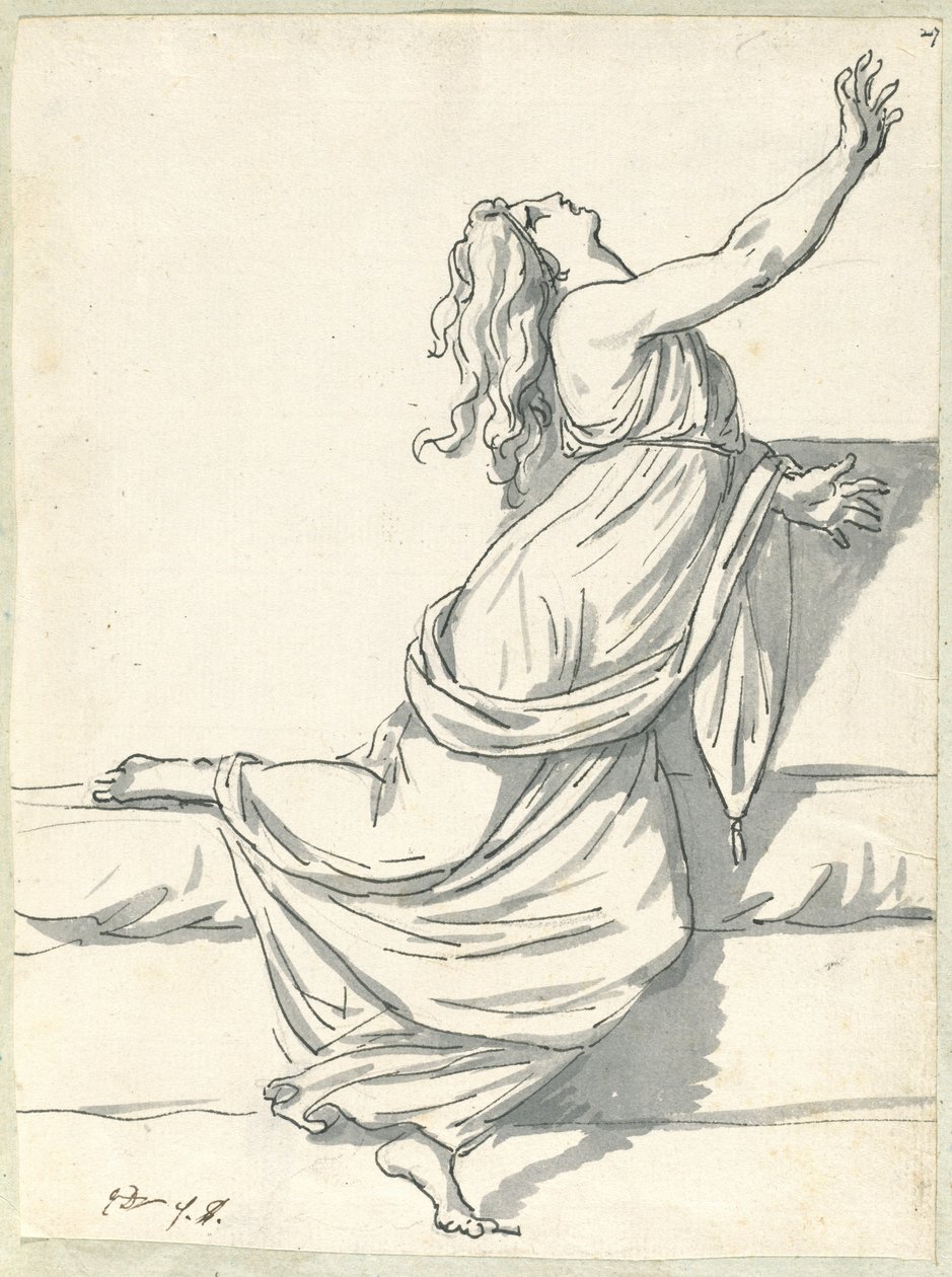 Eine verzweifelte Frau mit zurückgeworfenem Kopf von Jacques Louis David