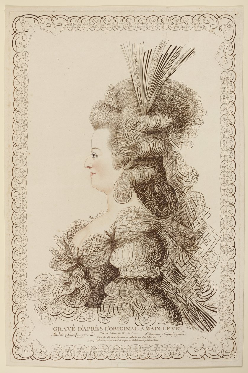 Kalligraphisches Porträt von Marie Antoinette, 1787 von Jacques Louis Petit