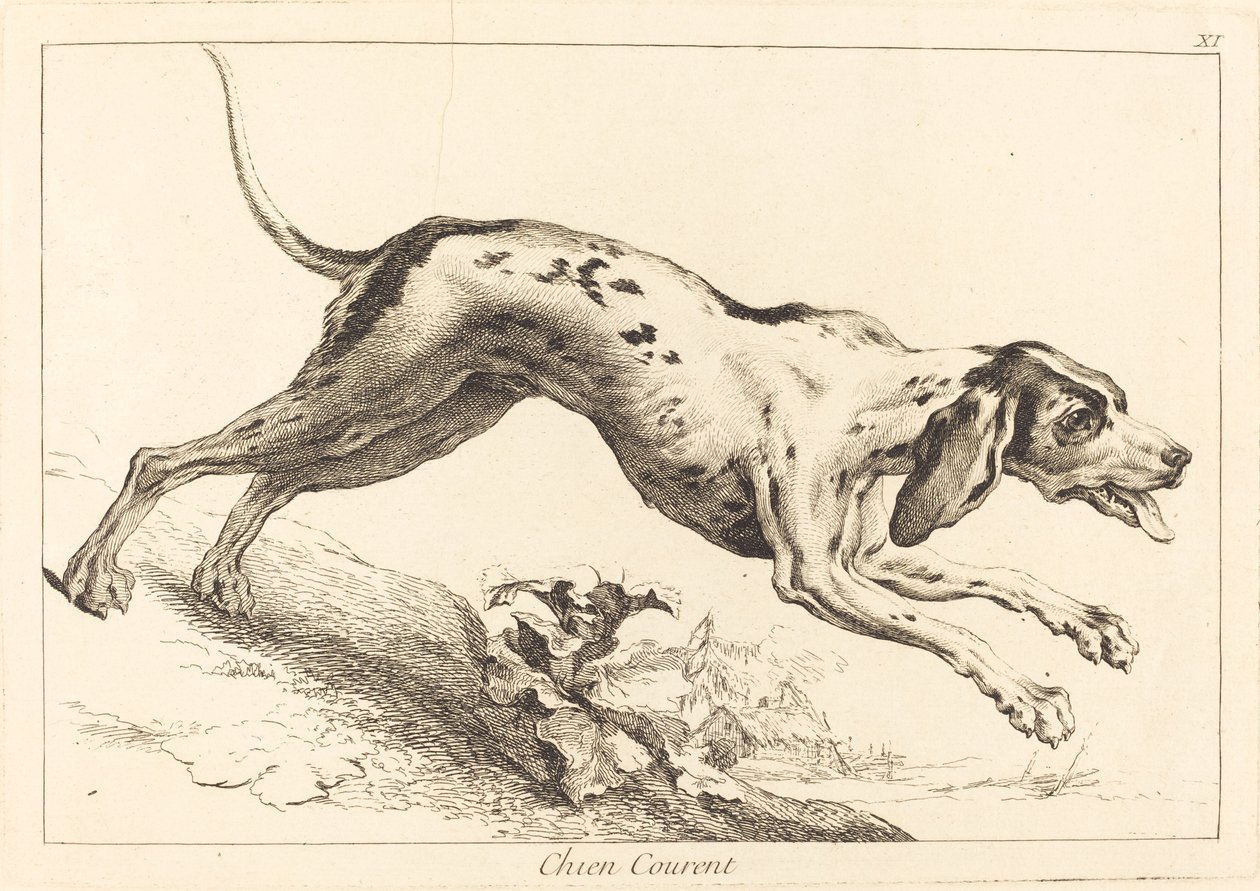 Laufender Hund von Jacques Philippe Le Bas and Jean Eric Rehn after Jean Baptiste Oudry
