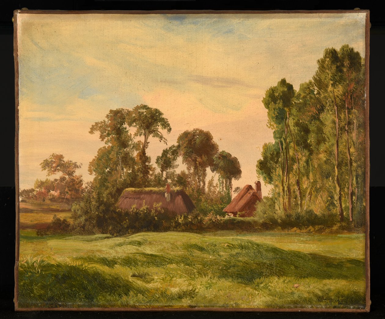 Landschaft mit Blick auf einen Bauernhof durch die Bäume von Jacques Raymond Brascassat