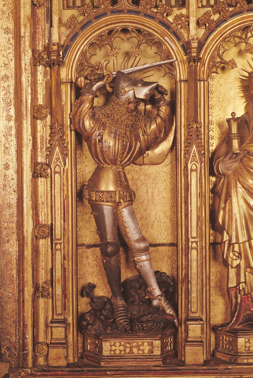 Altarbild der Kreuzigung, Detail von St. Georg vom linken Panel, aus der Kirche Chartreuse de Champmol, ca. 1391 von Jacques de Baerze or Baers