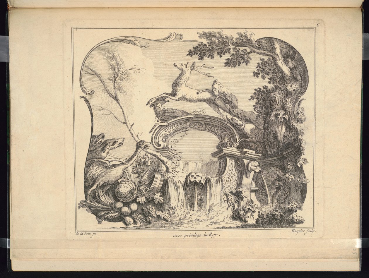 Entwurf für eine Kartusche, die eine Brücke bildet (Horizontal) von Jacques de Lajoüe