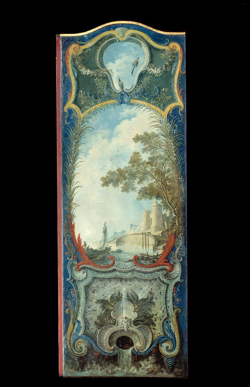 Möbel: Gemäldeschirm auf Marouflé-Papier von Jacques de Lajoüe