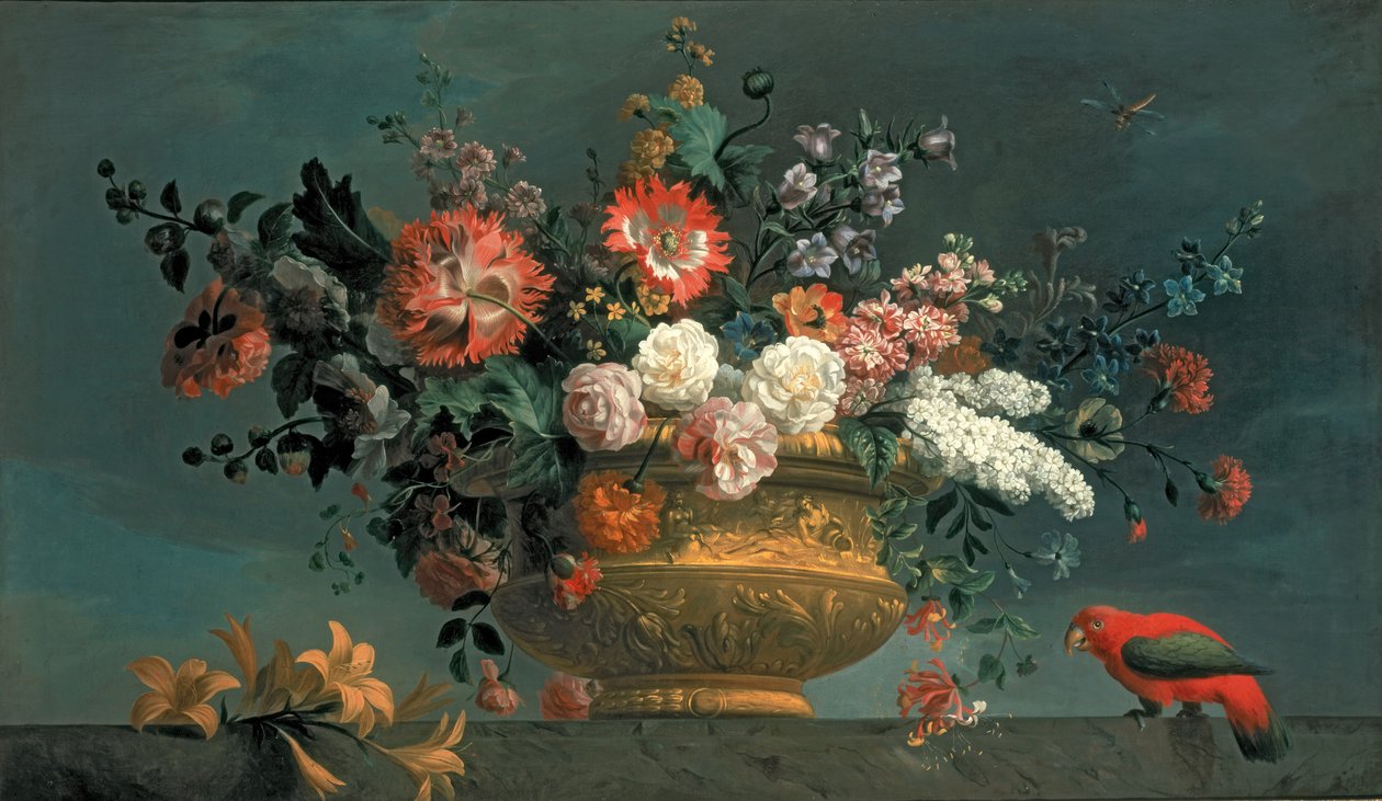 Blumenstück mit Papagei von Jakob Bogdani or Bogdany